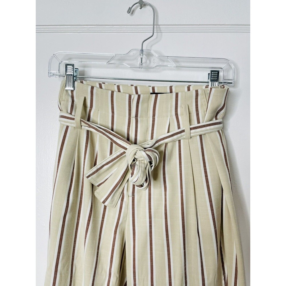 Ann Taylor Factory Womens Sz 6 Wide Leg Pants Stripes Tan Brown White Tie Waist - Picture 2 of 12